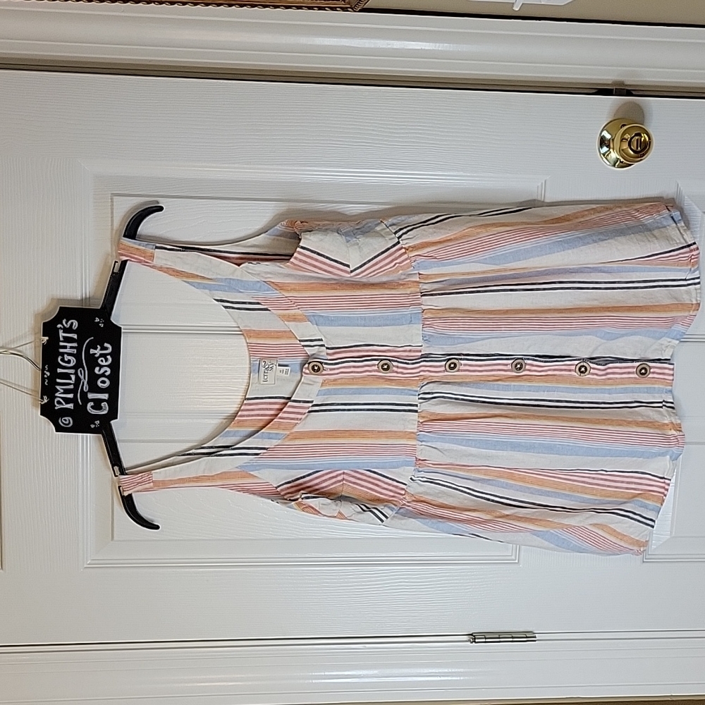 Terra & Sky Tank Top 0X (14W) Stripes Ivory Black Blue Yellow Orange Red